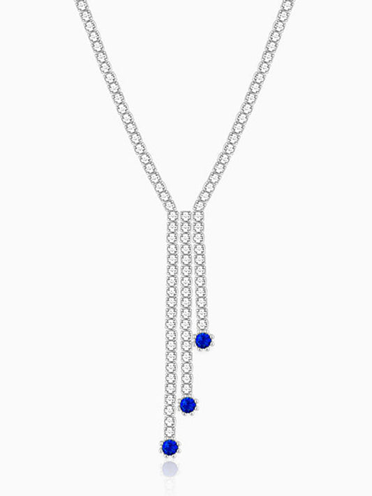 Silver Blue Lariat Necklace