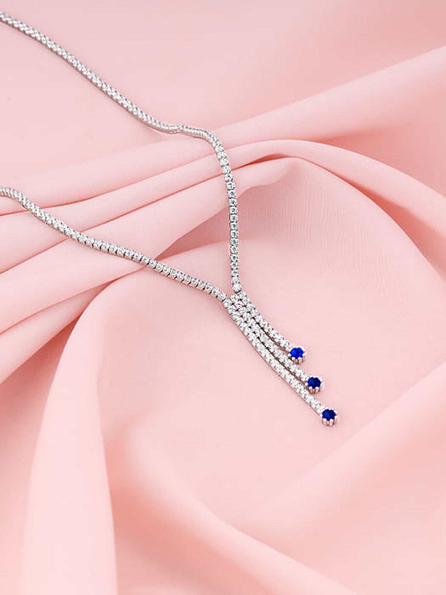 Silver Blue Lariat Necklace