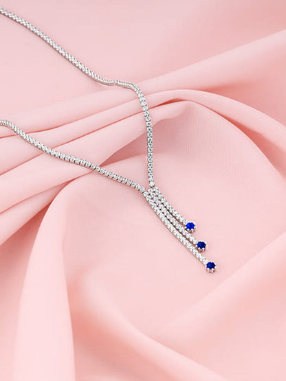 Silver Blue Lariat Necklace