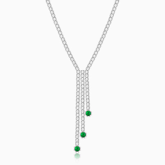 Silver Green Lariat Necklace