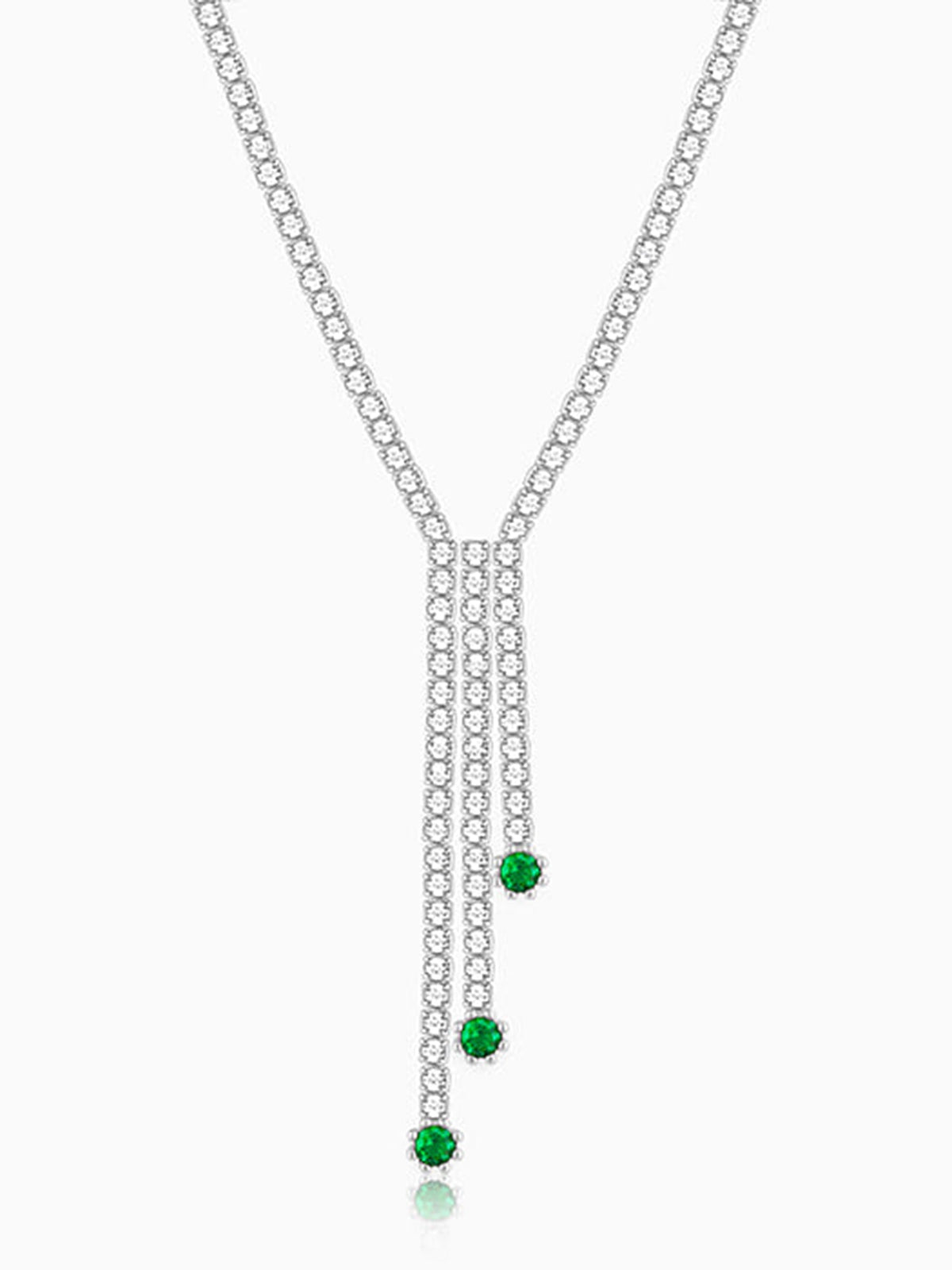 Silver Green Lariat Necklace
