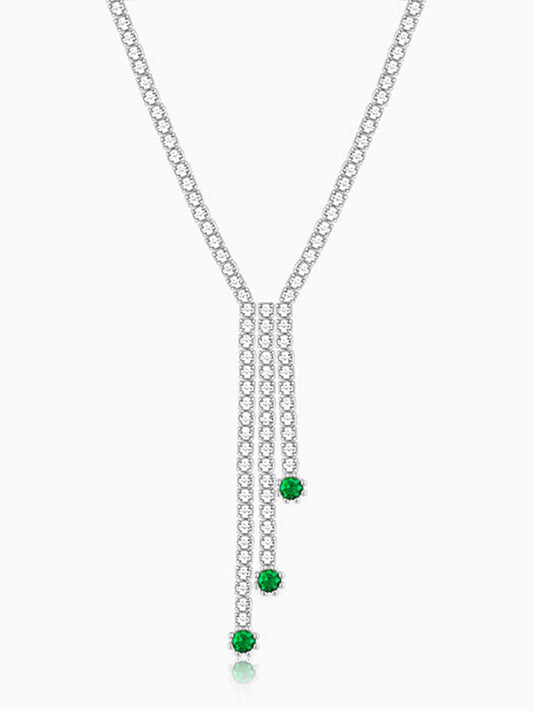 Silver Green Lariat Necklace