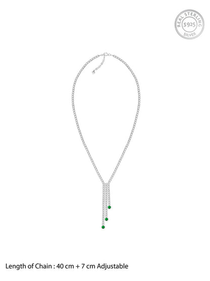 Silver Green Lariat Necklace