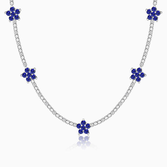 Silver Blue Floral Necklace