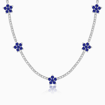 Silver Blue Floral Necklace