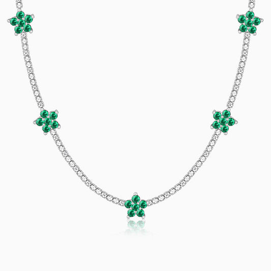 Silver Green Floral Necklace