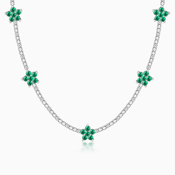 Silver Green Floral Necklace