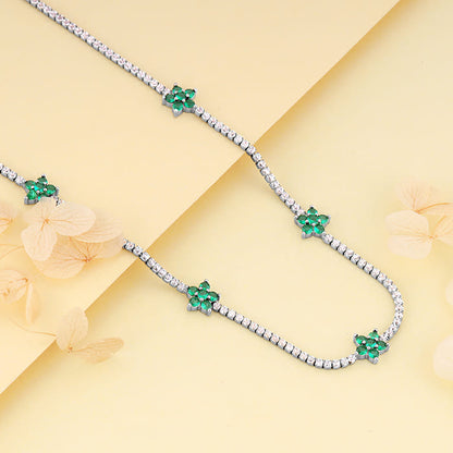 Silver Green Floral Necklace