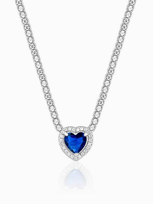 Silver Solitaire Blue Heart Necklace