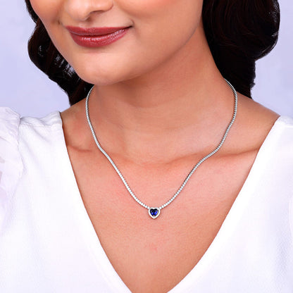 Silver Solitaire Blue Heart Necklace