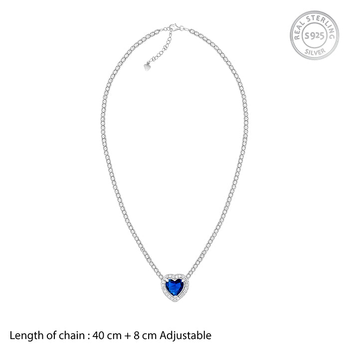 Silver Solitaire Blue Heart Necklace