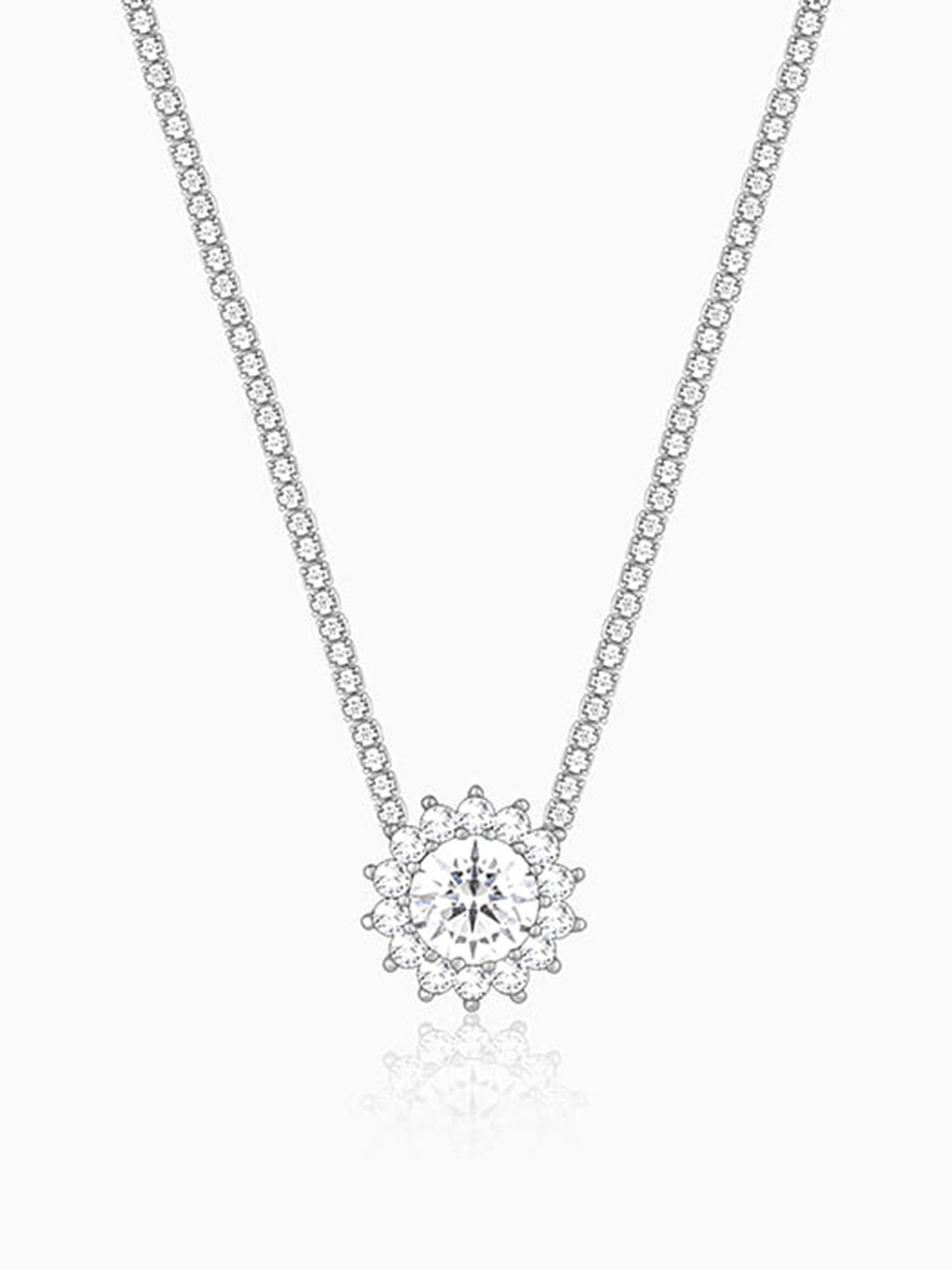 Silver Solitaire Floral Necklace