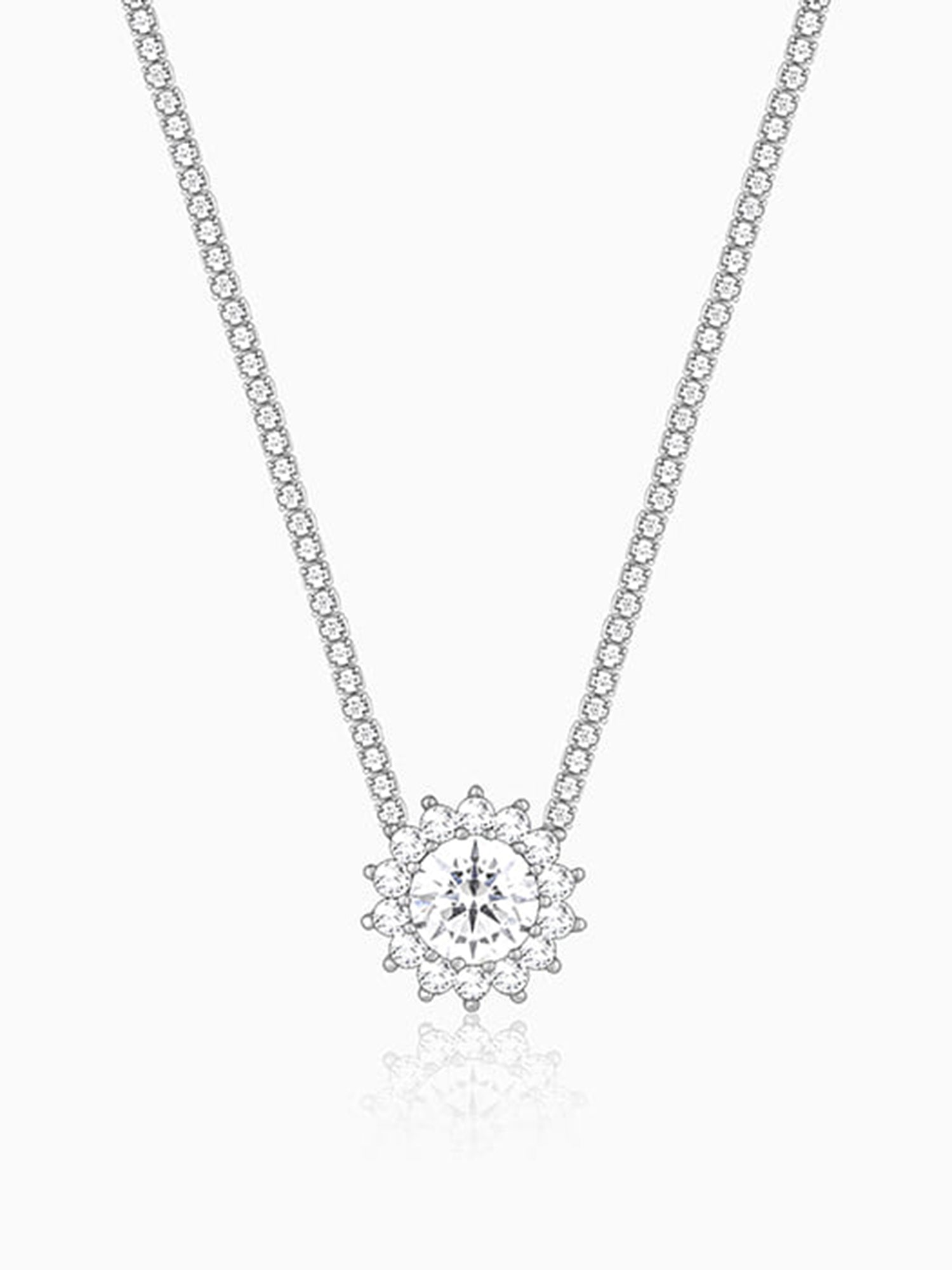 Silver Solitaire Floral Necklace