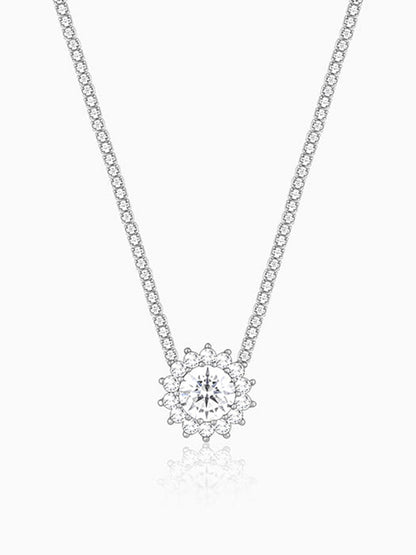 Silver Solitaire Floral Necklace