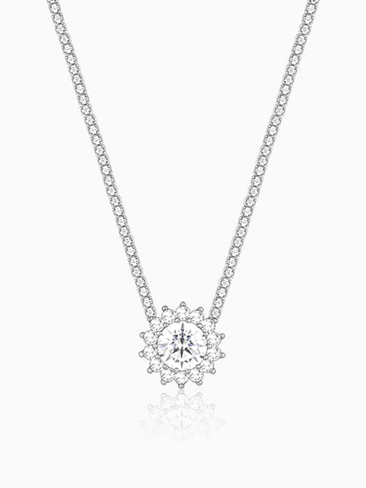 Silver Solitaire Floral Necklace