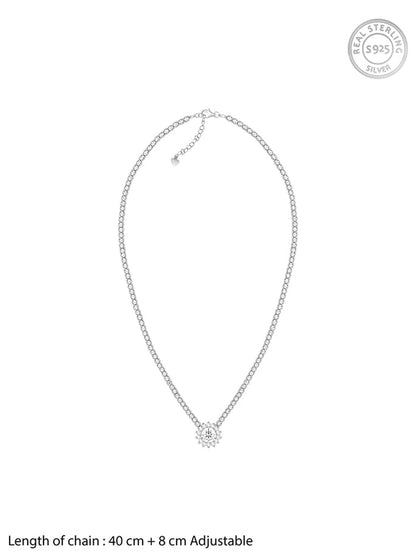Silver Solitaire Floral Necklace