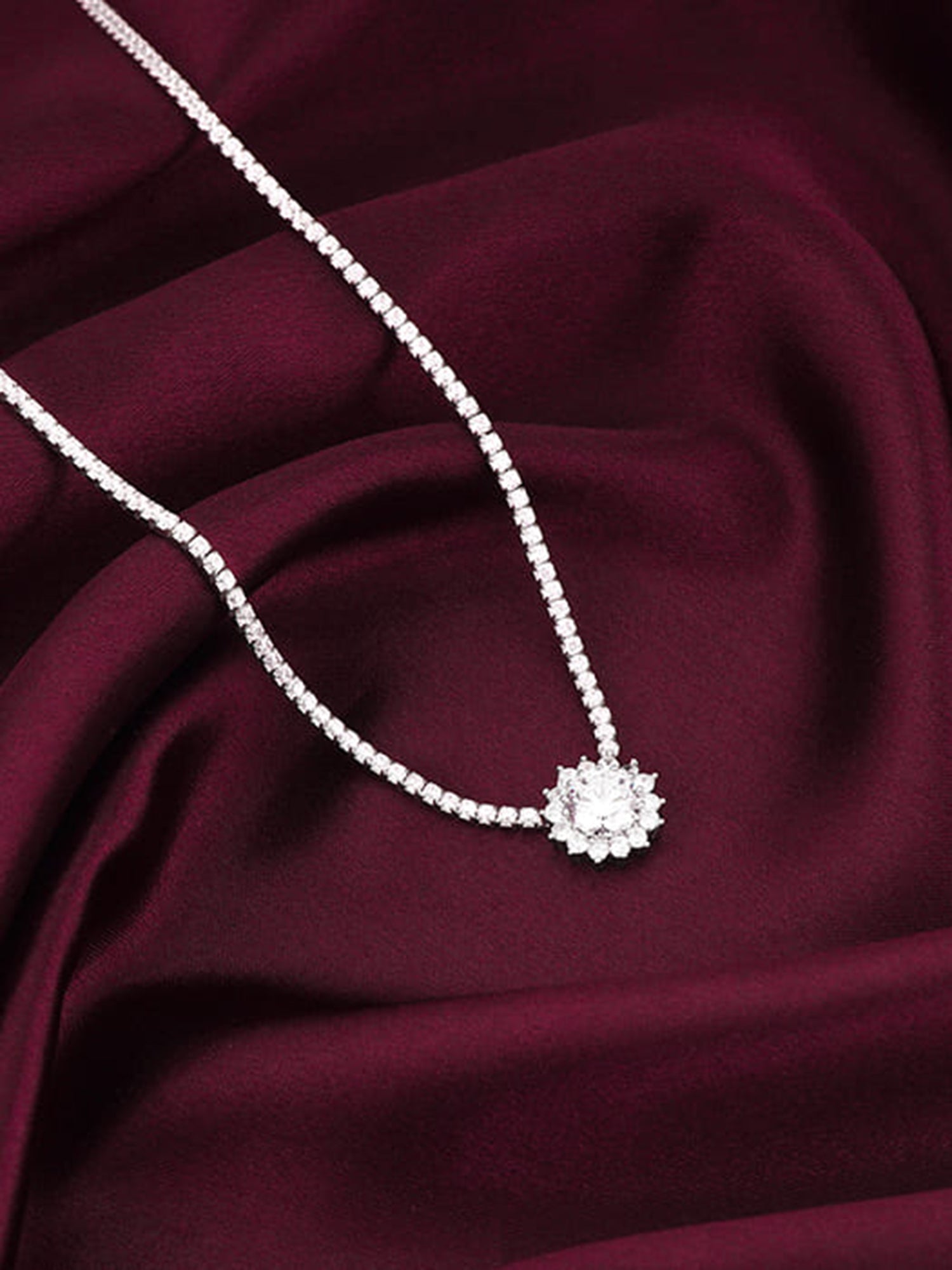 Silver Solitaire Floral Necklace