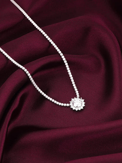 Silver Solitaire Floral Necklace