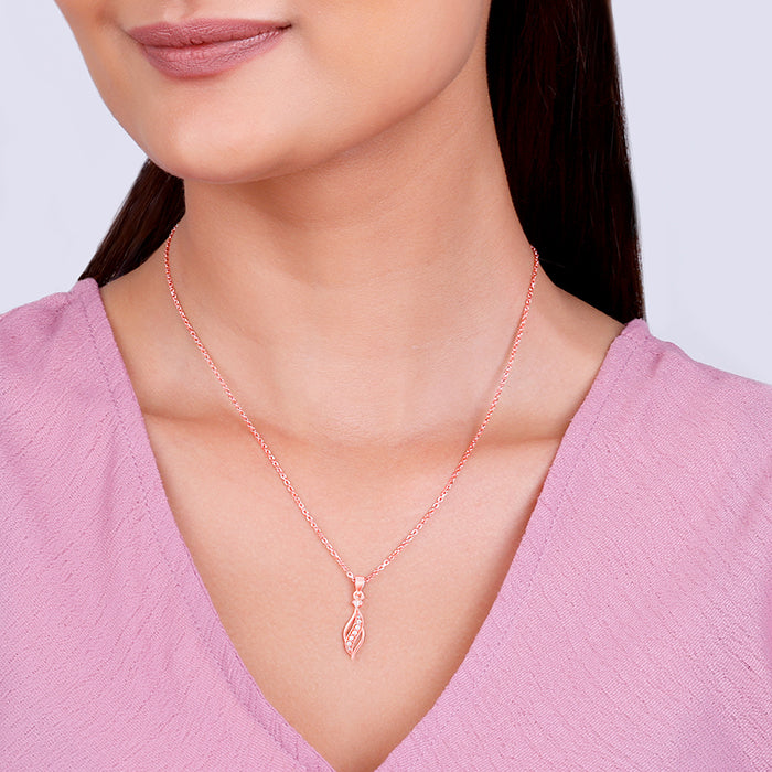 Rose Gold Leaflet Pendant With Link Chain