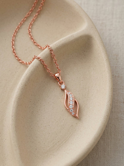 Rose Gold Leaflet Pendant With Link Chain