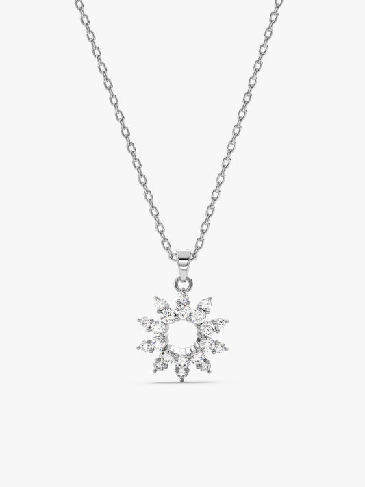 Sliver Sparkling Floral Pendant With Link Chain