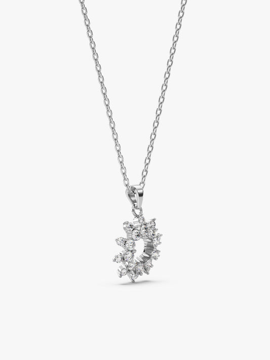 Sliver Sparkling Floral Pendant With Link Chain