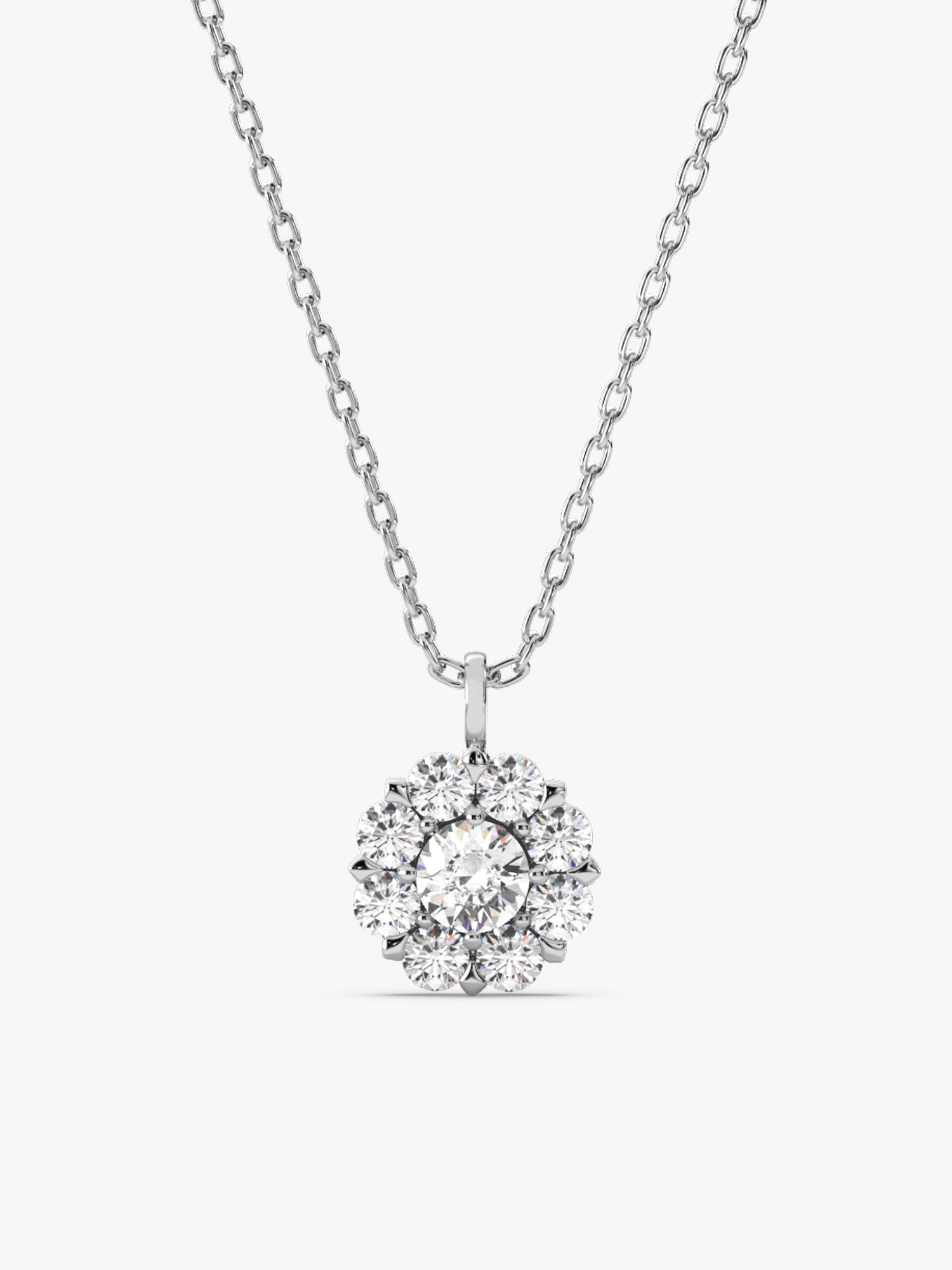 Silver Twofold Solitaire Pendant With Link Chain