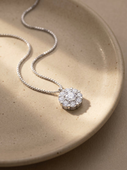 Silver Twofold Solitaire Pendant With Link Chain