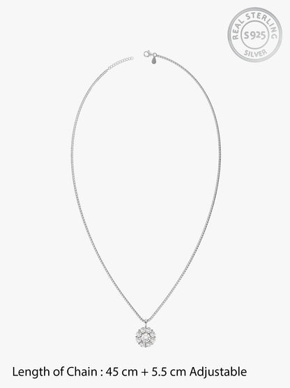 Silver Twofold Solitaire Pendant With Link Chain
