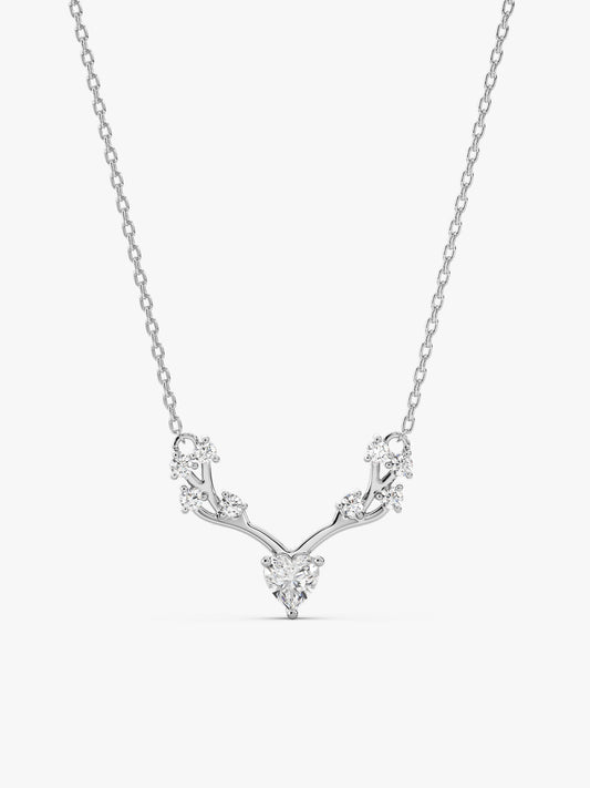 Silver Deer Heart Zircon Necklace