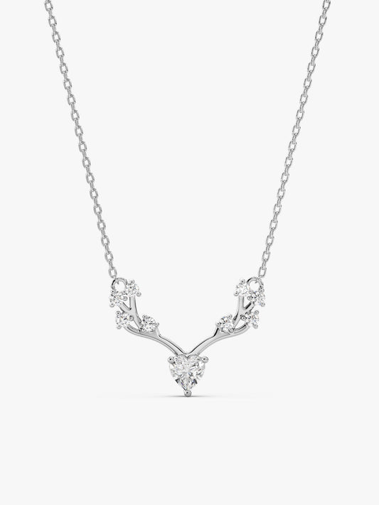 Silver Deer Heart Zircon Necklace