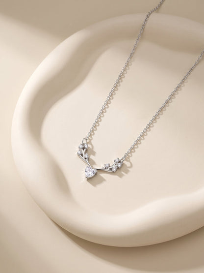 Silver Deer Heart Zircon Necklace