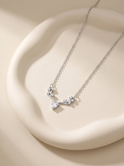 Silver Deer Heart Zircon Necklace