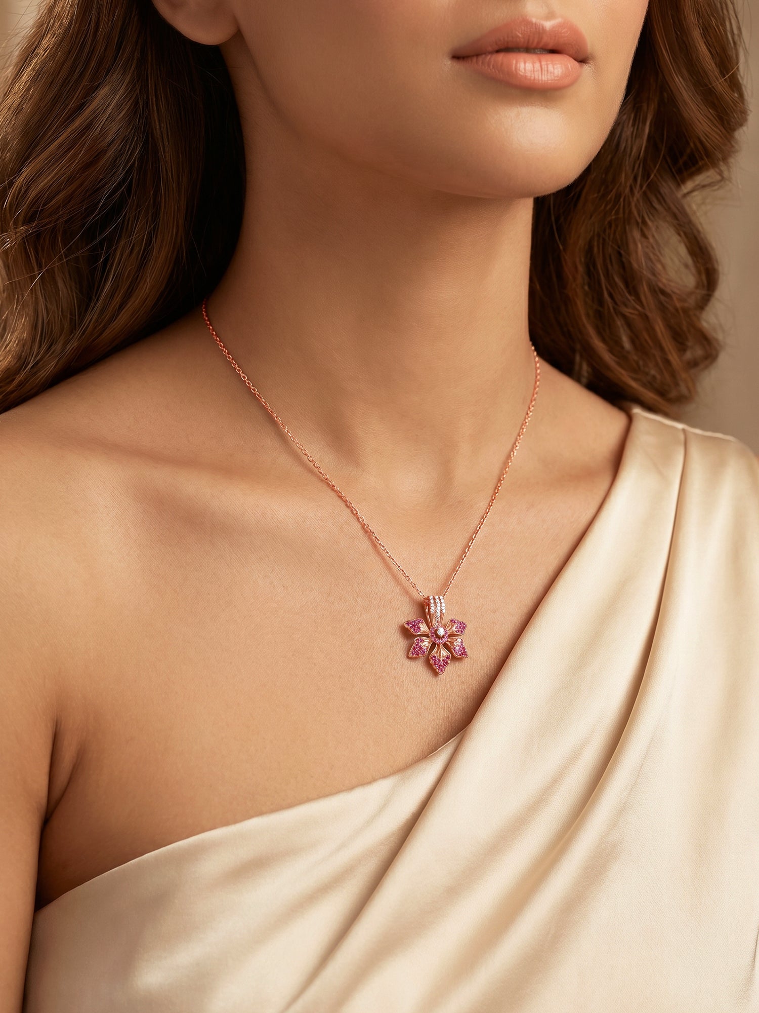 Rose Gold Rani Ebony Pendant with Link Chain