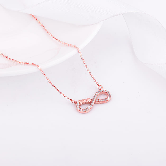 Infinity Heart Beat necklaces 18k Rose Gold w/ CZ Diamonds Pure 925 Si|  RingMen Jewelry