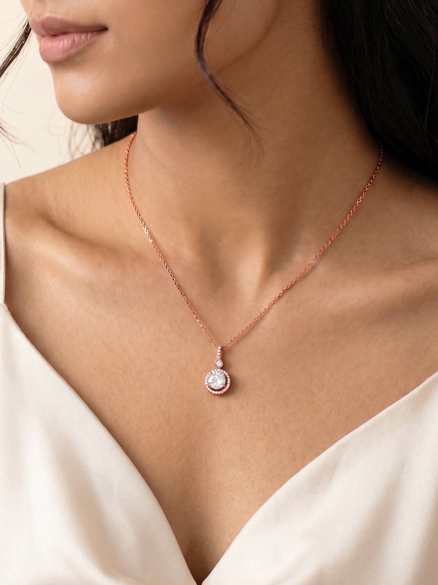 Rose Gold Drizzle Drop Pendant With Link Chain