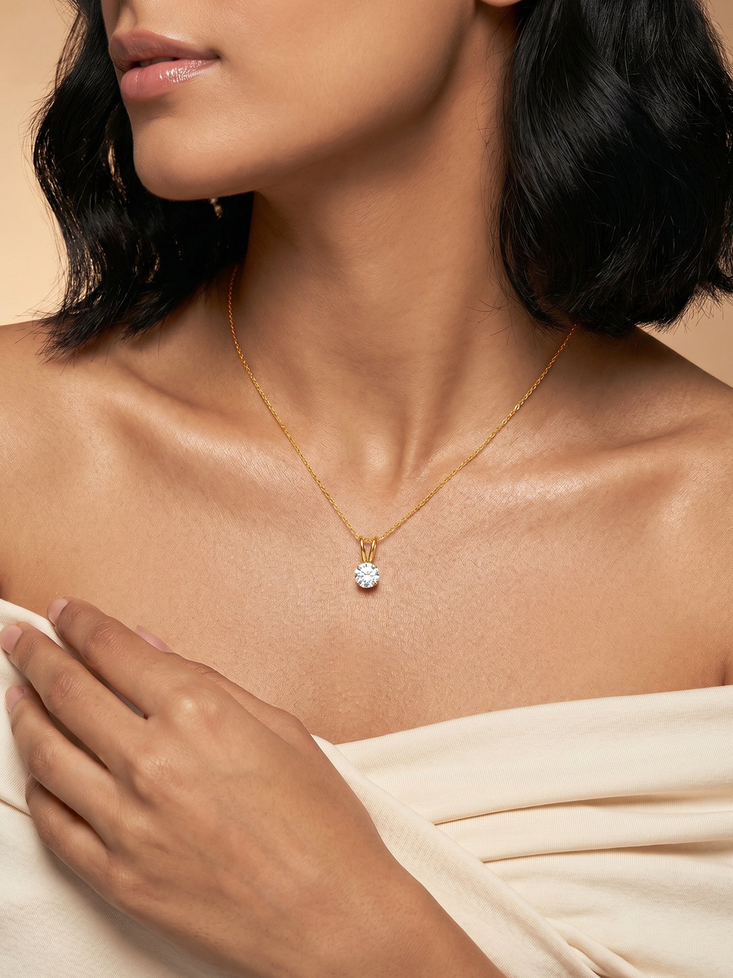 Golden Zircon Pendant with Link Chain
