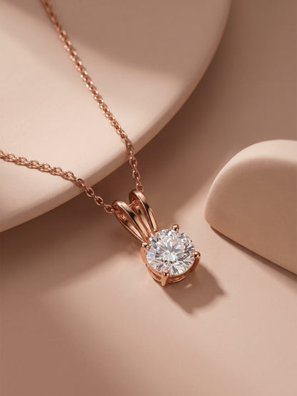 Rose Gold Zircon Pendant with Link Chain