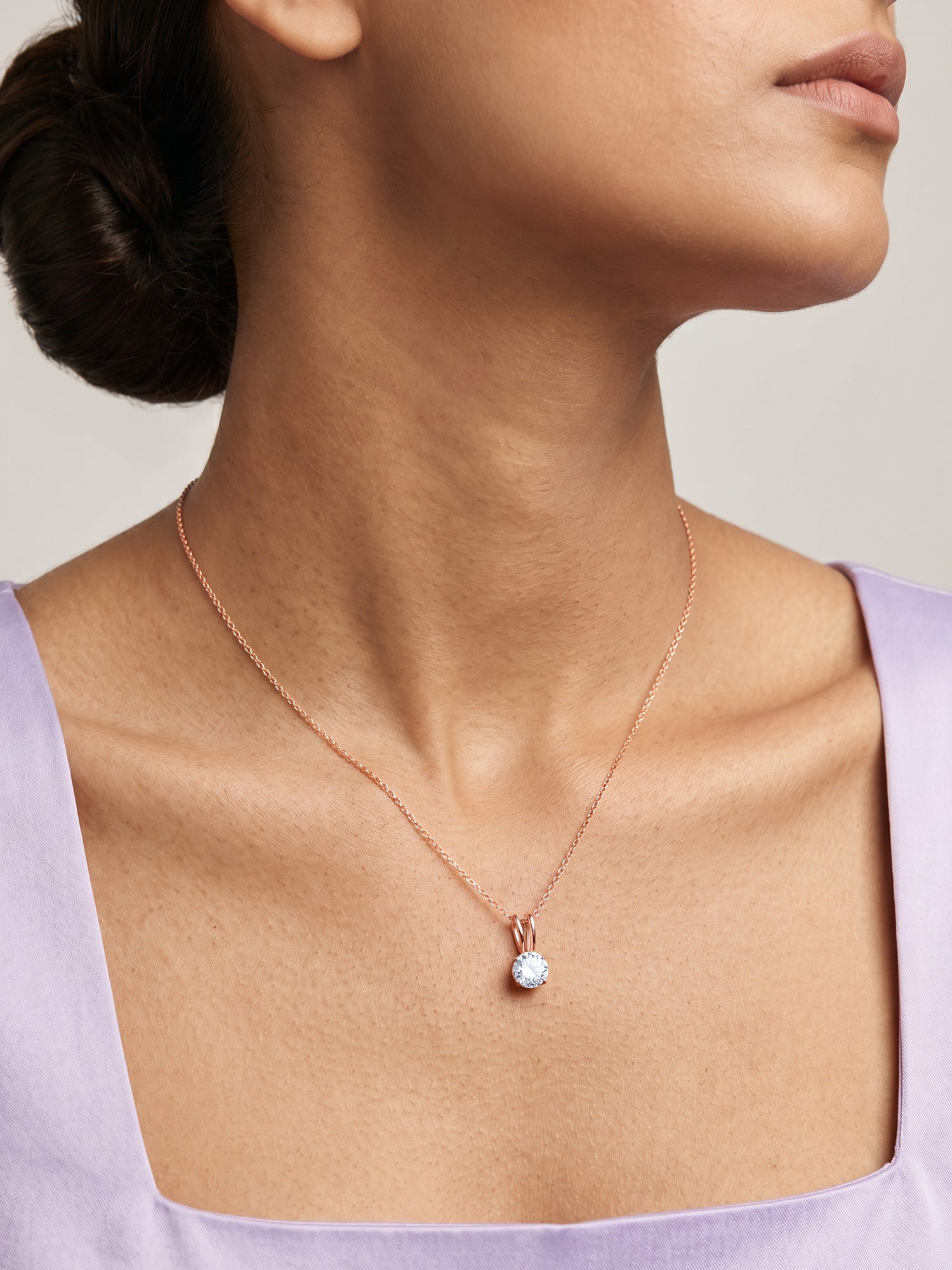 Rose Gold Zircon Pendant with Link Chain