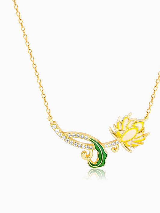 Golden Brilliant Brahma Kamal Necklace