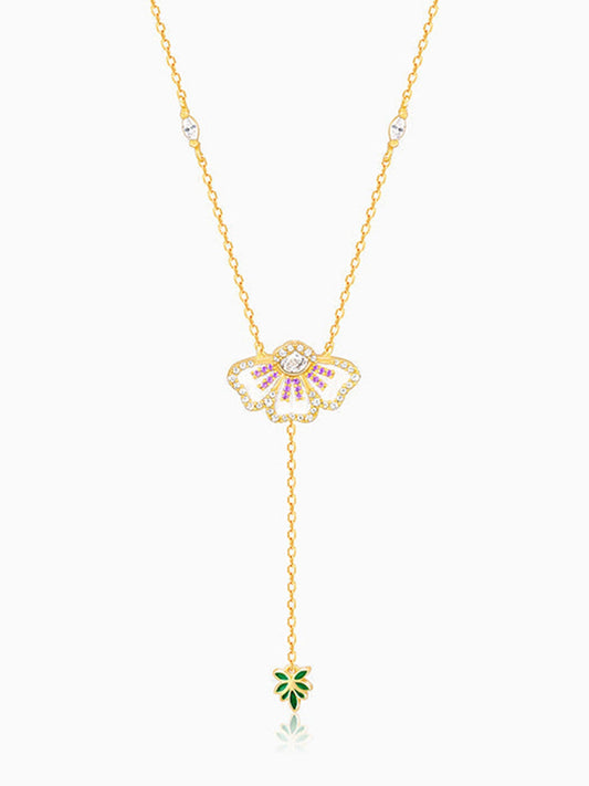 Gold Eye Bright Flower Lariat Necklace
