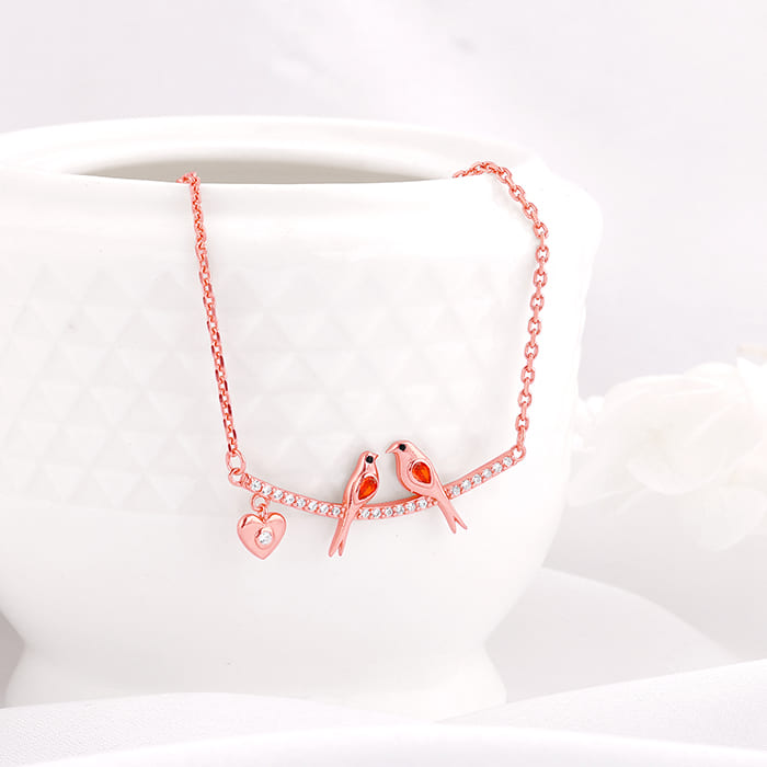 Rose Gold Love Bird Necklace - view 2