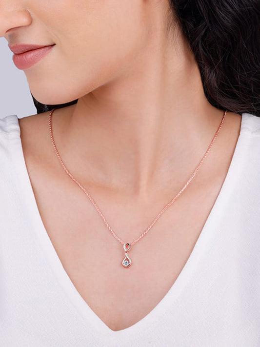 Rose Gold Zircon Twist Pendant With Link Chain