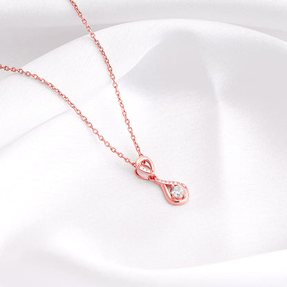 Rose Gold Zircon Twist Pendant With Link Chain