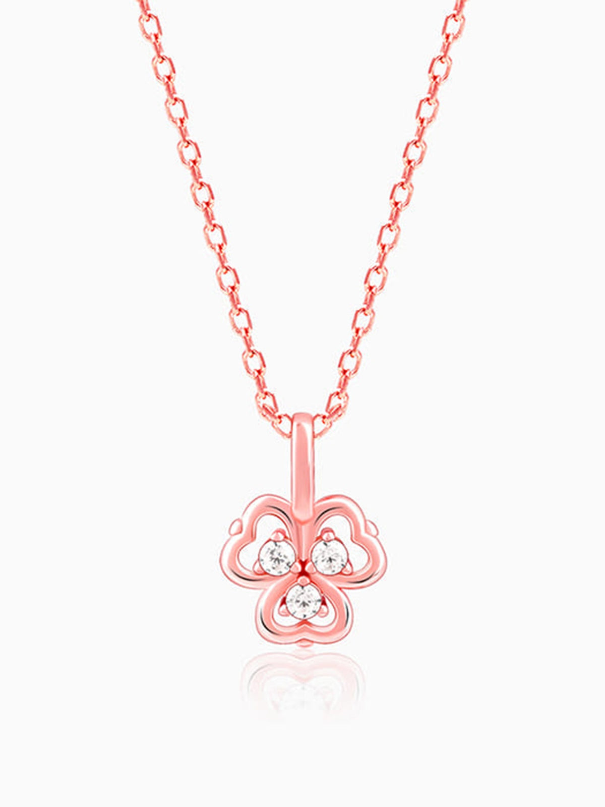 Rose Gold Three Leaf Clover Pendant With Link Chain