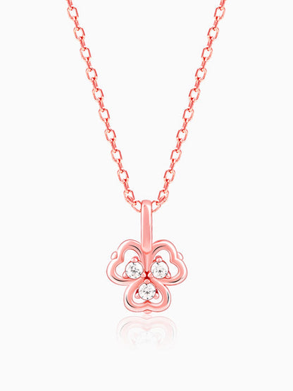 Rose Gold Three Leaf Clover Pendant With Link Chain