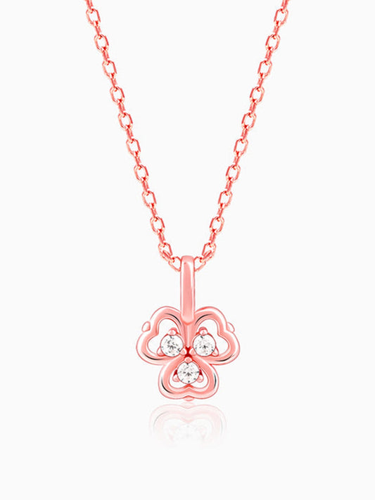 Rose Gold Three Leaf Clover Pendant With Link Chain