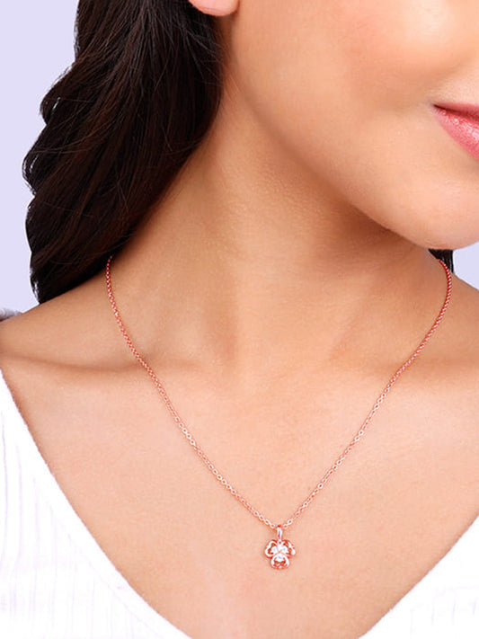 Rose Gold Three Leaf Clover Pendant With Link Chain