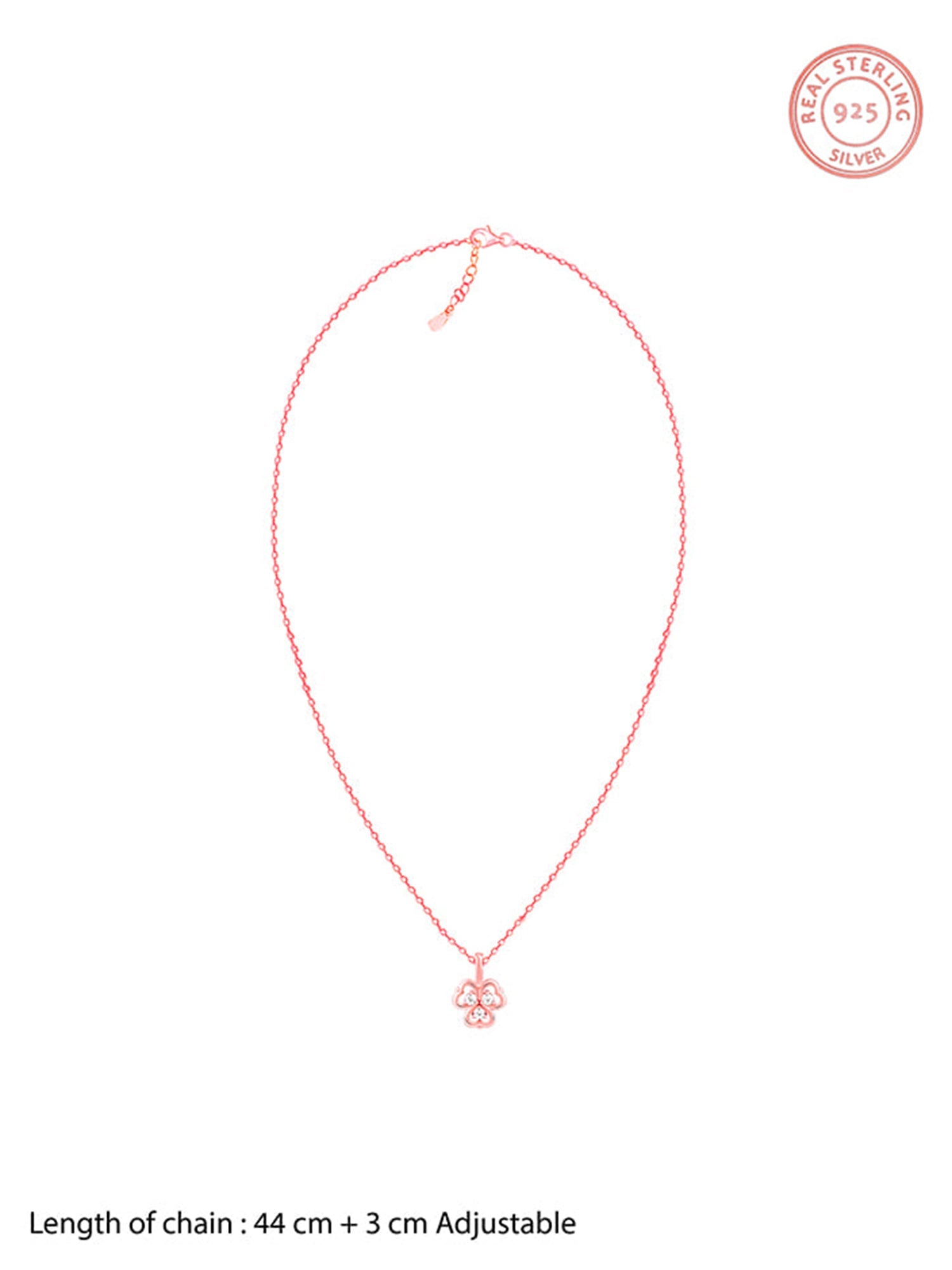 Rose Gold Three Leaf Clover Pendant With Link Chain
