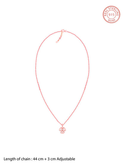 Rose Gold Three Leaf Clover Pendant With Link Chain